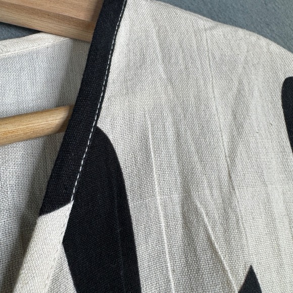 World Market Cotton Linen Abstract Graphic Maxi Kaftan Dress White Black S/M NWT - Picture 6 of 9